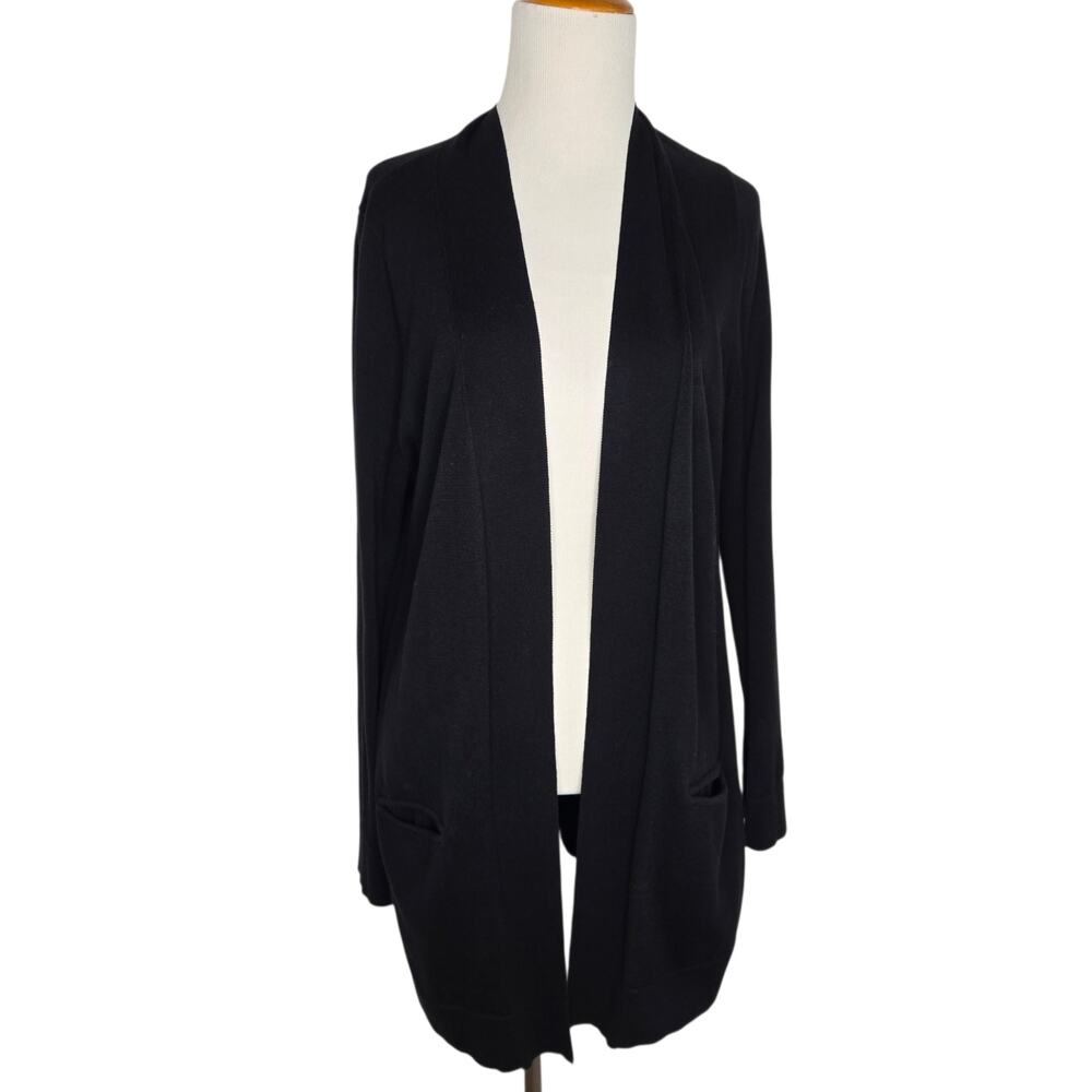 Margaret O'Leary Minimalist Black Cardigan Open Longline Capsule Women Medium